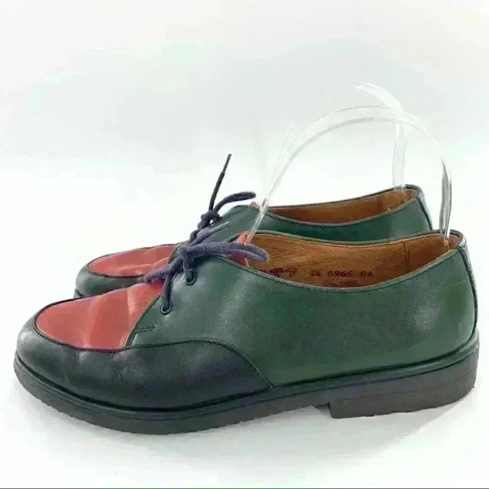 Rohde Oxfords 4.5 green blue leather color blocked vintage 80s 90s grandpa core - Picture 5 of 14